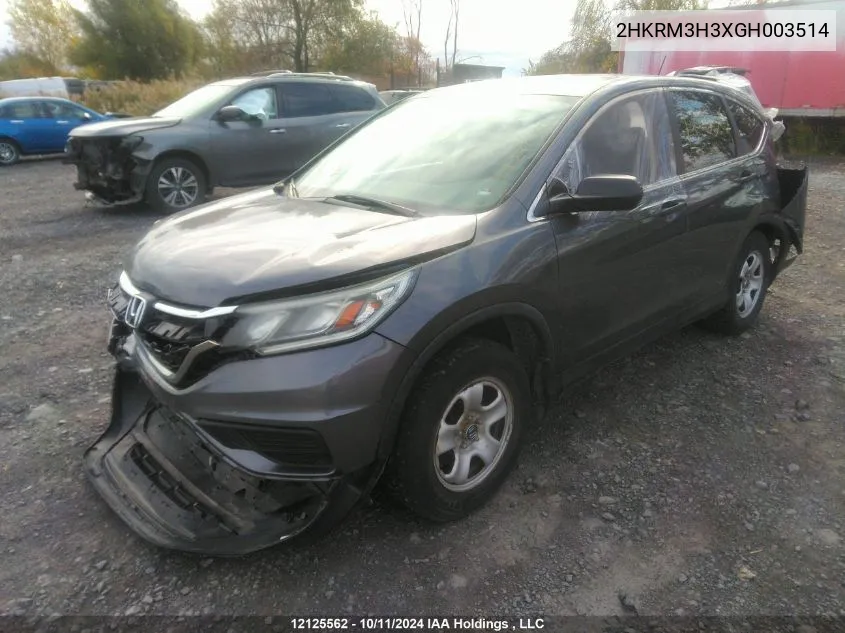 2016 Honda Cr-V VIN: 2HKRM3H3XGH003514 Lot: 12125562