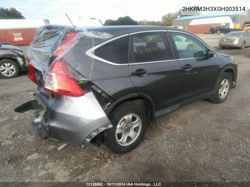 2016 Honda Cr-V VIN: 2HKRM3H3XGH003514 Lot: 12125562