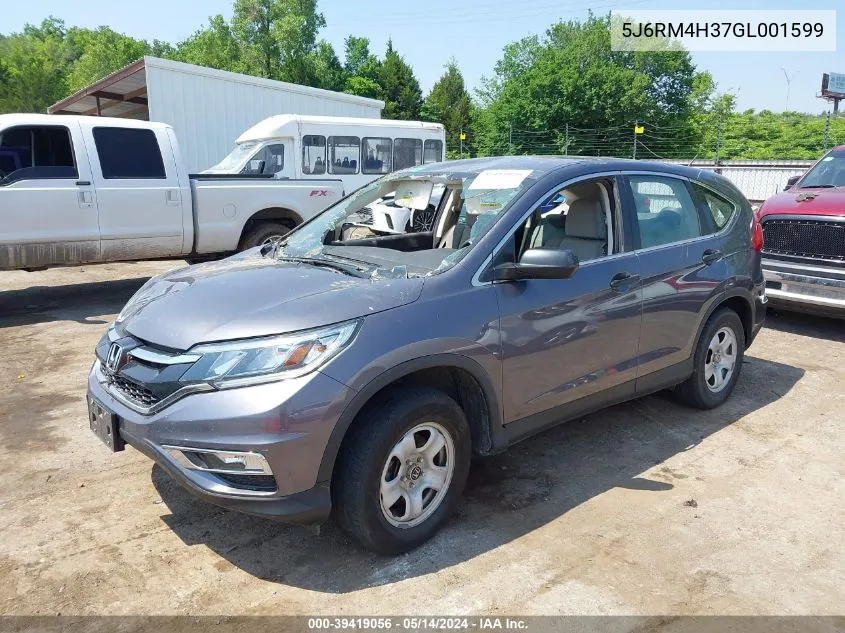 2016 Honda Cr-V Lx VIN: 5J6RM4H37GL001599 Lot: 39419056