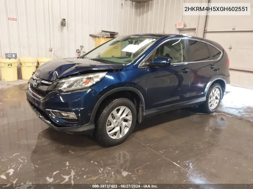 2016 Honda Cr-V Ex VIN: 2HKRM4H5XGH602551 Lot: 39737482