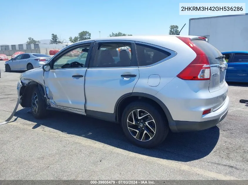 2016 Honda Cr-V Se VIN: 2HKRM3H42GH536286 Lot: 39805479