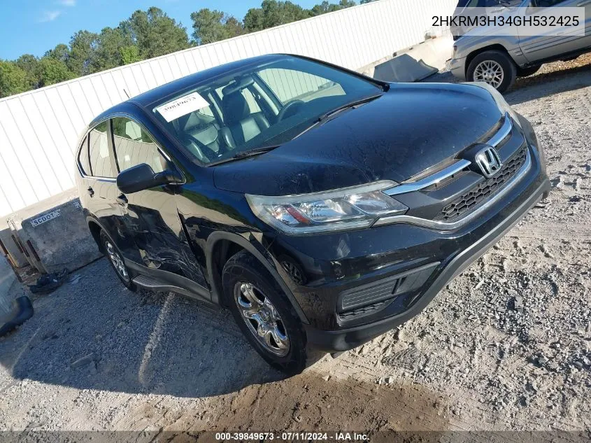 2016 Honda Cr-V Lx VIN: 2HKRM3H34GH532425 Lot: 39849673