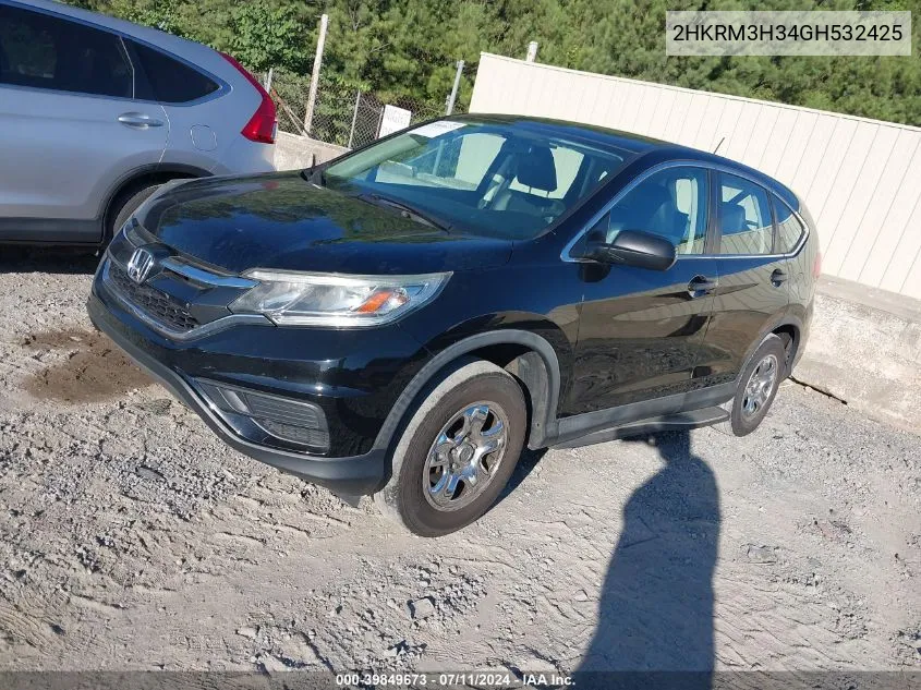 2016 Honda Cr-V Lx VIN: 2HKRM3H34GH532425 Lot: 39849673