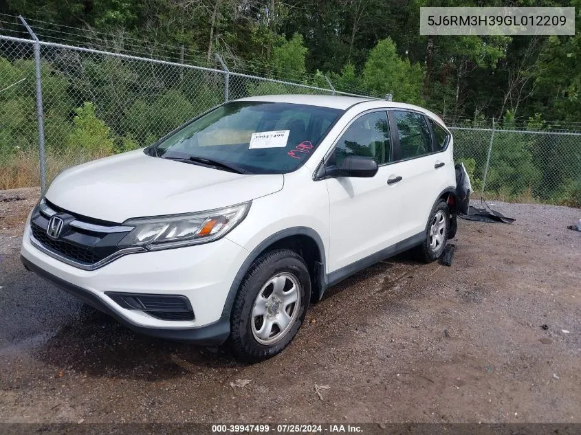 2016 Honda Cr-V Lx VIN: 5J6RM3H39GL012209 Lot: 39947499