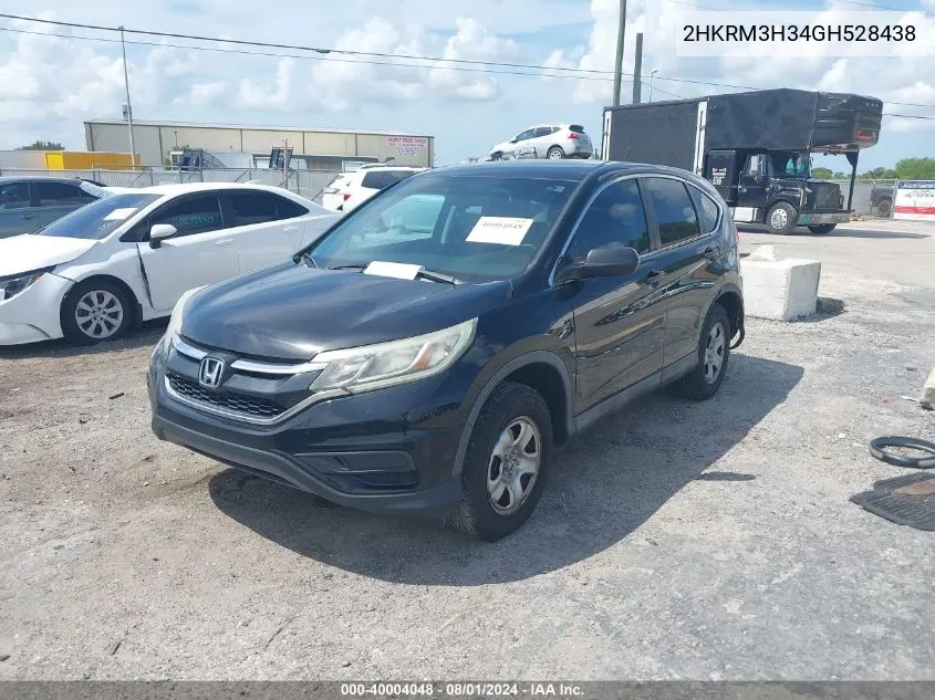 2016 Honda Cr-V Lx VIN: 2HKRM3H34GH528438 Lot: 40004048