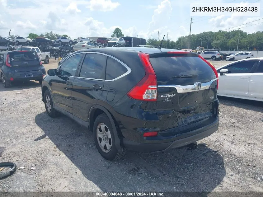 2016 Honda Cr-V Lx VIN: 2HKRM3H34GH528438 Lot: 40004048