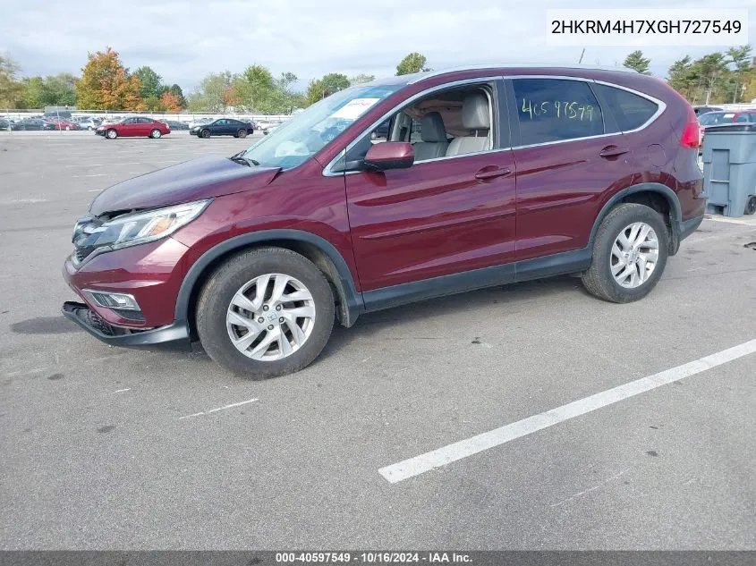 2016 Honda Cr-V Ex-L VIN: 2HKRM4H7XGH727549 Lot: 40597549