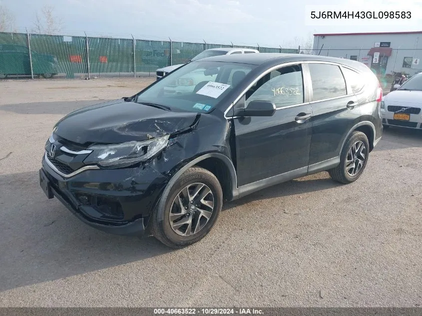 2016 Honda Cr-V Se VIN: 5J6RM4H43GL098583 Lot: 40663522