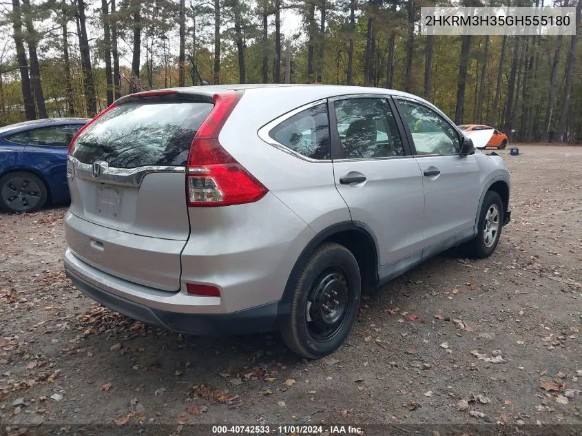 2016 Honda Cr-V Lx VIN: 2HKRM3H35GH555180 Lot: 40742533