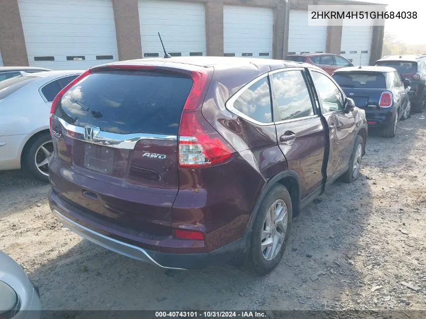 2016 Honda Cr-V Ex VIN: 2HKRM4H51GH684038 Lot: 40743101