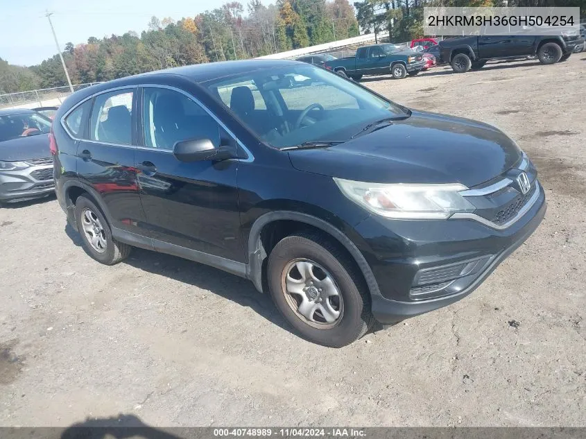 2016 Honda Cr-V Lx VIN: 2HKRM3H36GH504254 Lot: 40748989