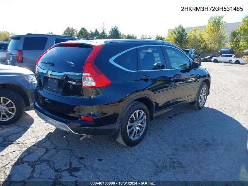 2016 Honda Cr-V Ex-L VIN: 2HKRM3H72GH531485 Lot: 40750900