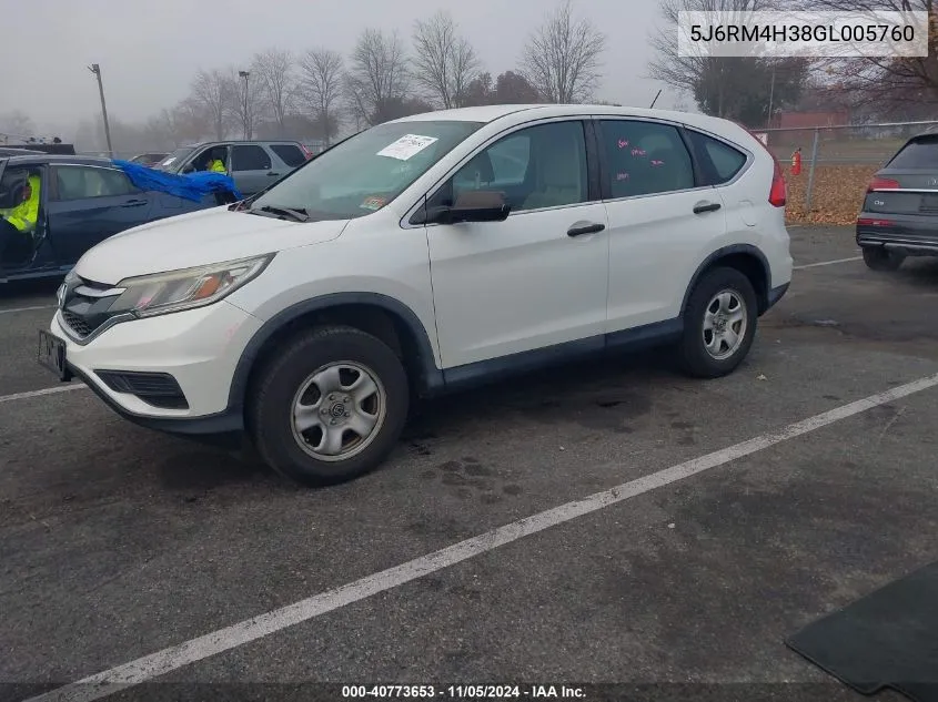 2016 Honda Cr-V Lx VIN: 5J6RM4H38GL005760 Lot: 40773653