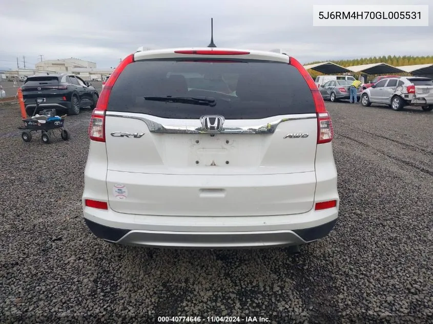 2016 Honda Cr-V Ex-L VIN: 5J6RM4H70GL005531 Lot: 40774646