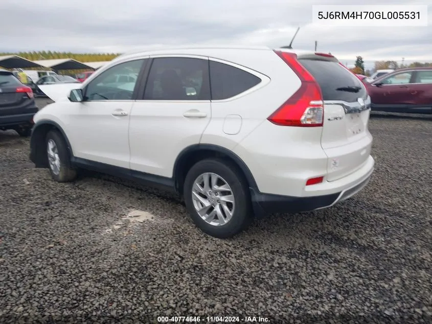 2016 Honda Cr-V Ex-L VIN: 5J6RM4H70GL005531 Lot: 40774646