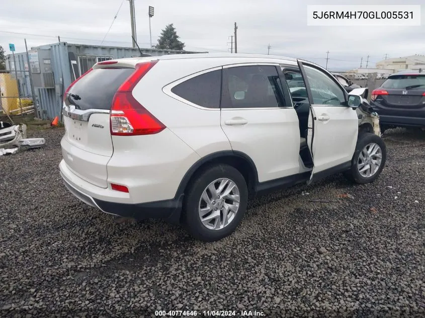 2016 Honda Cr-V Ex-L VIN: 5J6RM4H70GL005531 Lot: 40774646