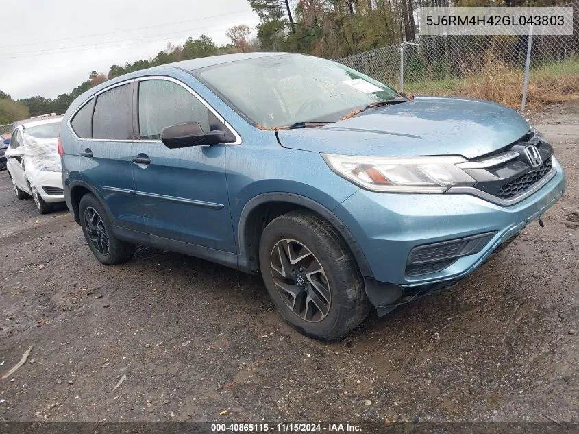 2016 Honda Cr-V Se VIN: 5J6RM4H42GL043803 Lot: 40865115