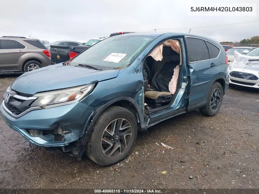 2016 Honda Cr-V Se VIN: 5J6RM4H42GL043803 Lot: 40865115