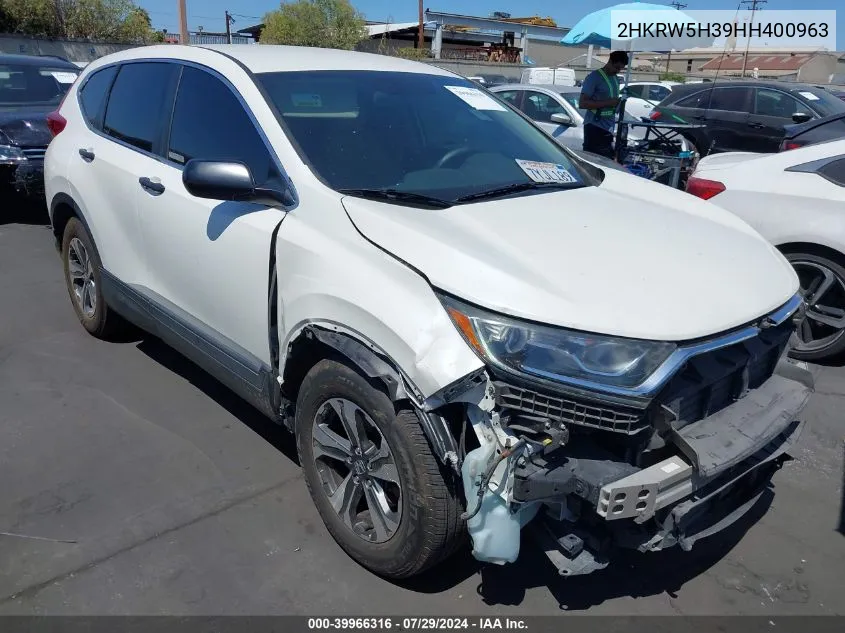 2017 Honda Cr-V Lx VIN: 2HKRW5H39HH400963 Lot: 39966316