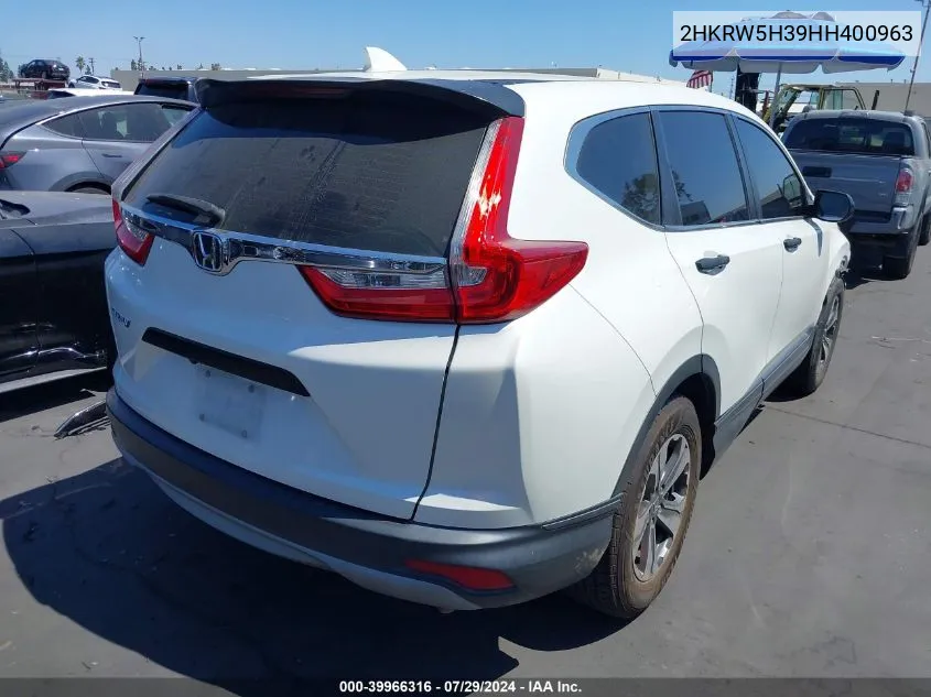 2017 Honda Cr-V Lx VIN: 2HKRW5H39HH400963 Lot: 39966316