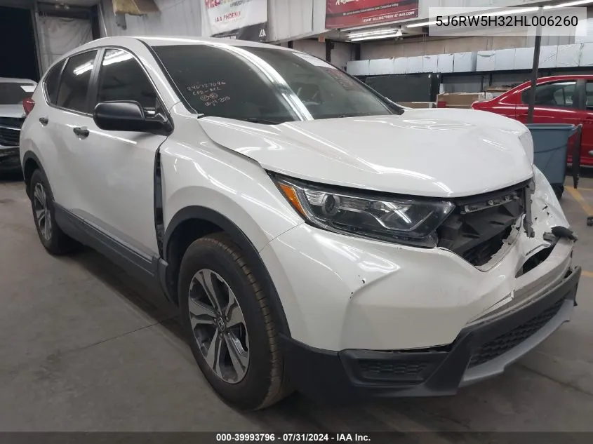 2017 Honda Cr-V Lx VIN: 5J6RW5H32HL006260 Lot: 39993796