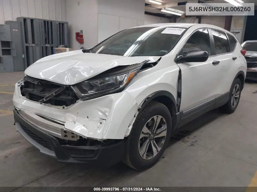 2017 Honda Cr-V Lx VIN: 5J6RW5H32HL006260 Lot: 39993796