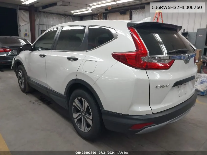 2017 Honda Cr-V Lx VIN: 5J6RW5H32HL006260 Lot: 39993796