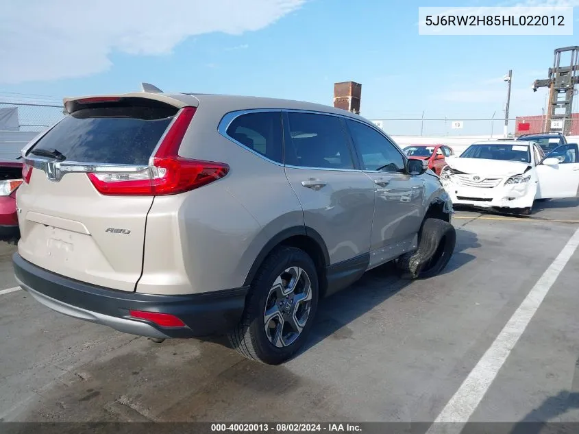 2017 Honda Cr-V Ex-L/Ex-L Navi VIN: 5J6RW2H85HL022012 Lot: 40020013