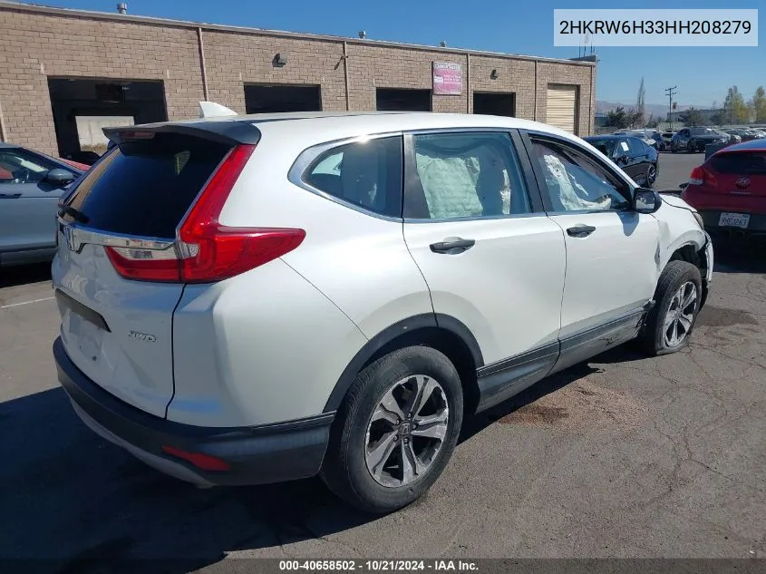 2017 Honda Cr-V Lx VIN: 2HKRW6H33HH208279 Lot: 40658502