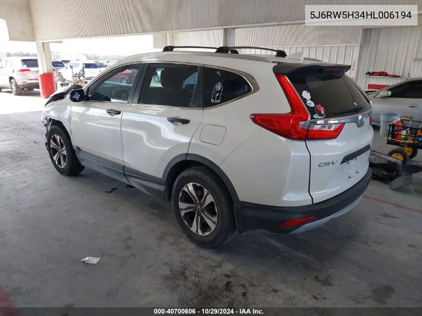 2017 Honda Cr-V Lx VIN: 5J6RW5H34HL006194 Lot: 40700606