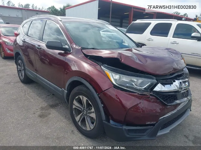 2017 Honda Cr-V Lx VIN: 7FARW5H31HE002830 Lot: 40811767