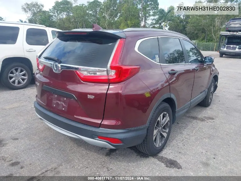 2017 Honda Cr-V Lx VIN: 7FARW5H31HE002830 Lot: 40811767