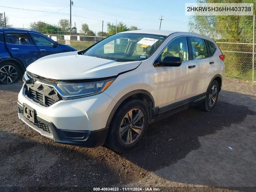 2017 Honda Cr-V Lx VIN: 2HKRW5H36HH403738 Lot: 40834023