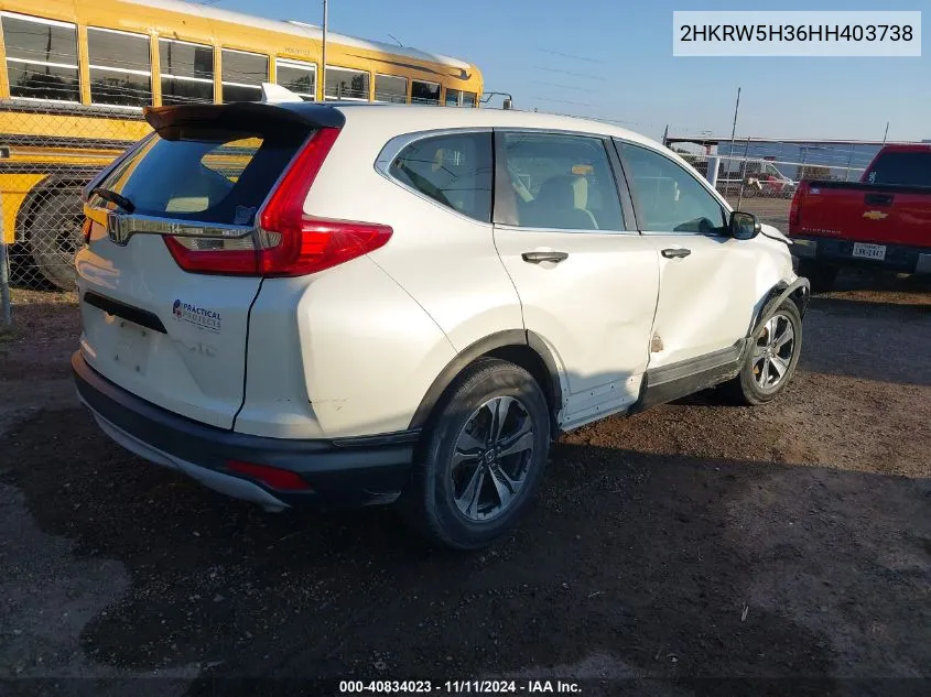 2017 Honda Cr-V Lx VIN: 2HKRW5H36HH403738 Lot: 40834023