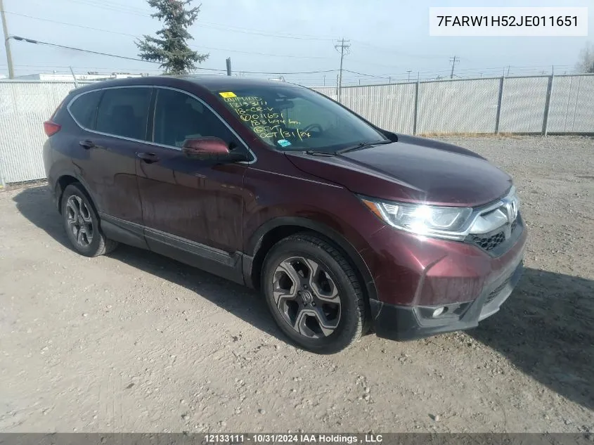 2018 Honda Cr-V Ex VIN: 7FARW1H52JE011651 Lot: 12133111