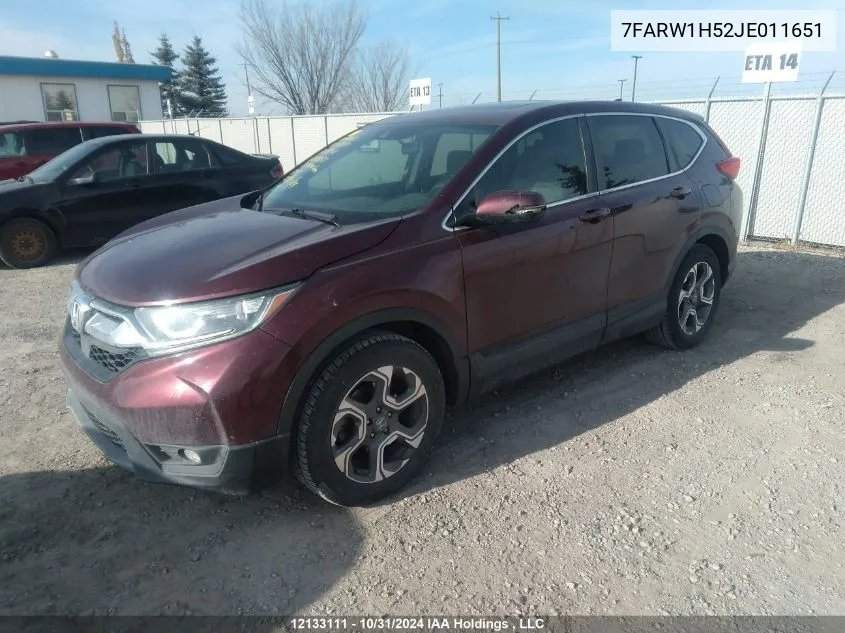 2018 Honda Cr-V Ex VIN: 7FARW1H52JE011651 Lot: 12133111