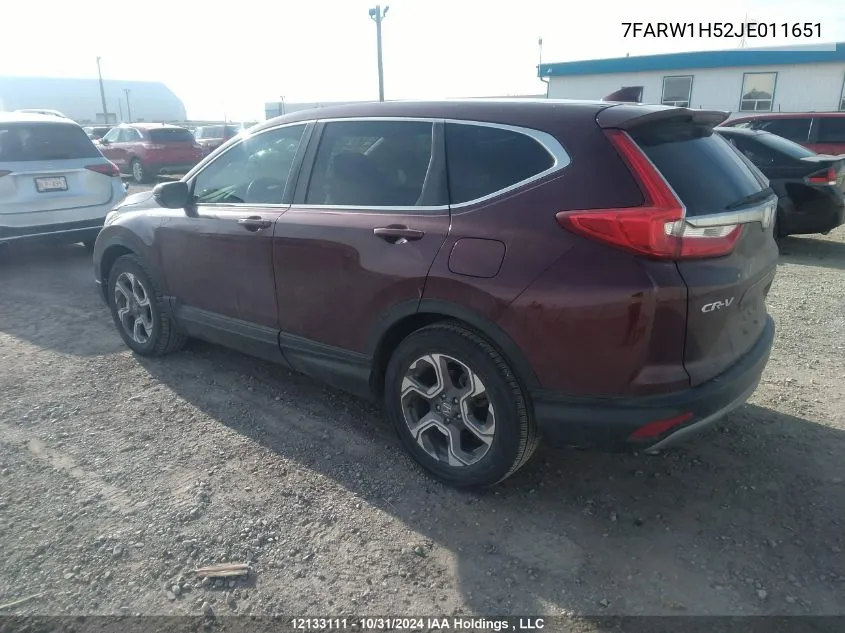 2018 Honda Cr-V Ex VIN: 7FARW1H52JE011651 Lot: 12133111