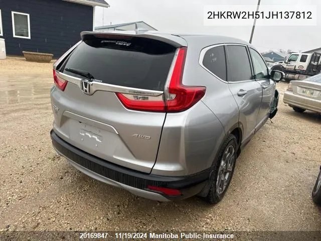 2018 Honda Cr-V Ex VIN: 2HKRW2H51JH137812 Lot: 20169847