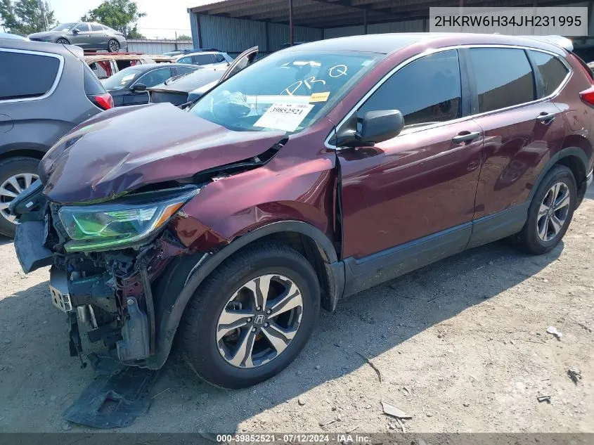 2018 Honda Cr-V Lx VIN: 2HKRW6H34JH231995 Lot: 39852521