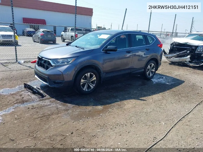 2018 Honda Cr-V Lx VIN: 2HKRW5H30JH412151 Lot: 40020740