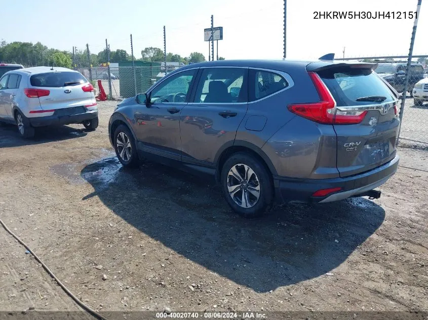 2018 Honda Cr-V Lx VIN: 2HKRW5H30JH412151 Lot: 40020740