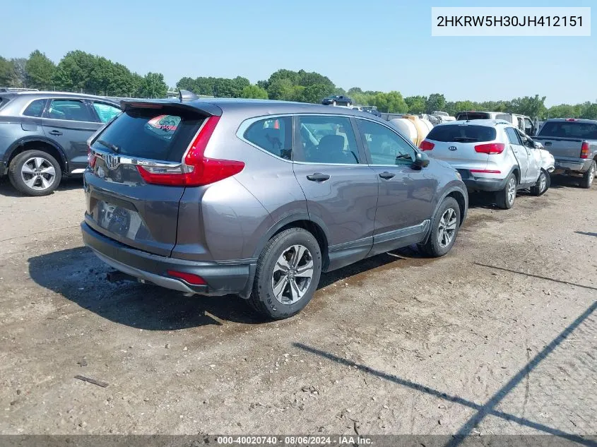 2018 Honda Cr-V Lx VIN: 2HKRW5H30JH412151 Lot: 40020740