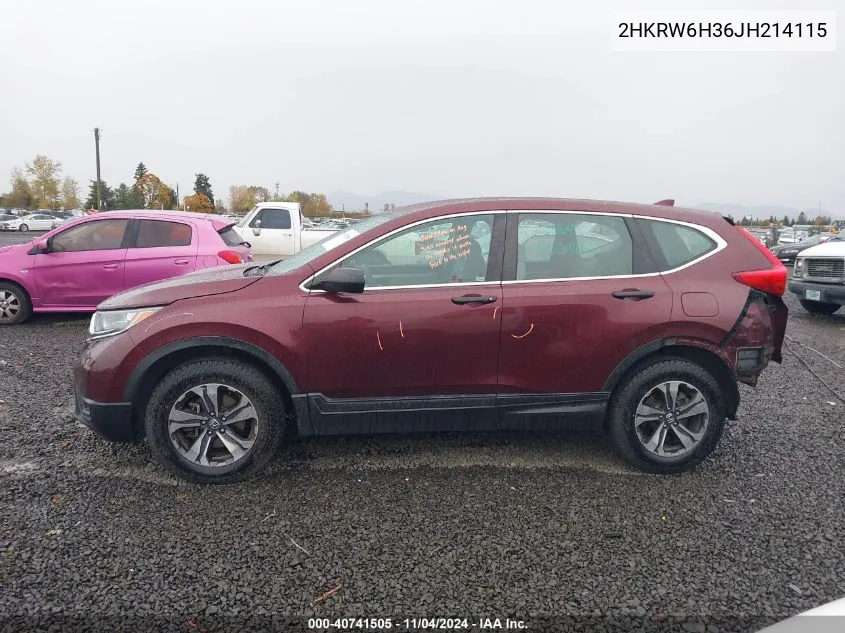 2018 Honda Cr-V Lx VIN: 2HKRW6H36JH214115 Lot: 40741505