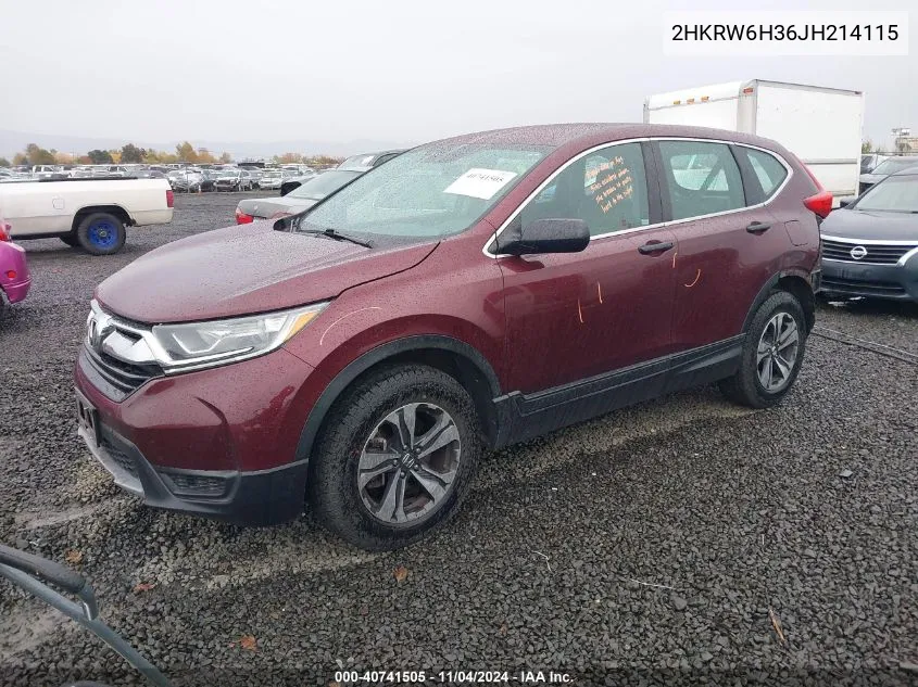 2018 Honda Cr-V Lx VIN: 2HKRW6H36JH214115 Lot: 40741505