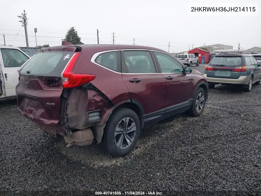 2018 Honda Cr-V Lx VIN: 2HKRW6H36JH214115 Lot: 40741505