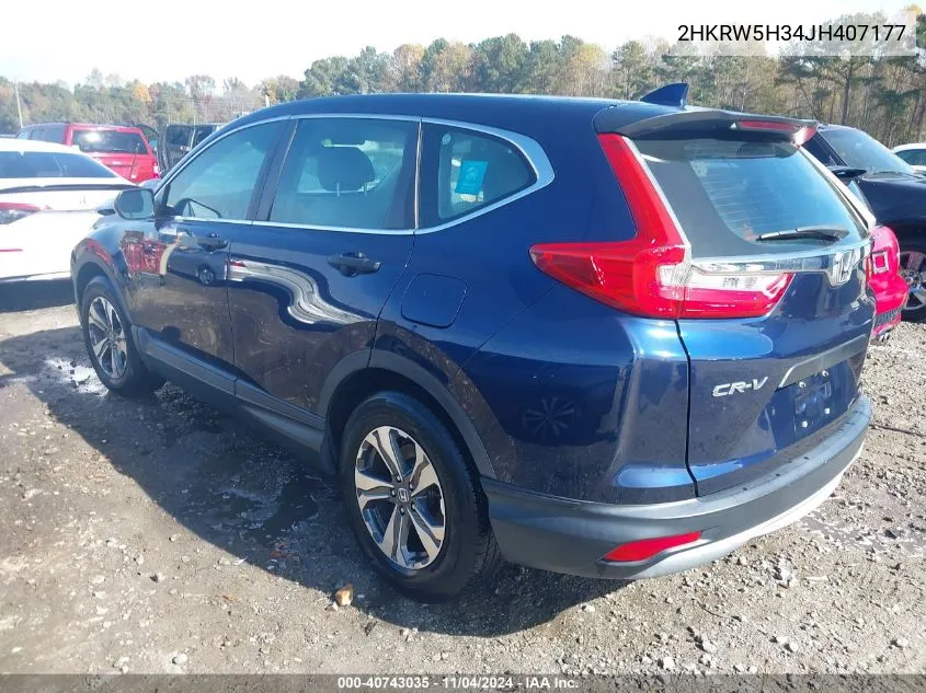 2018 Honda Cr-V Lx VIN: 2HKRW5H34JH407177 Lot: 40743035