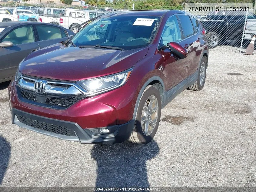 2018 Honda Cr-V Ex VIN: 7FARW1H51JE051283 Lot: 40763359