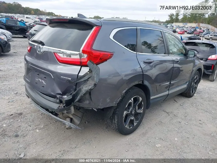 2018 Honda Cr-V Touring VIN: 7FARW1H92JE032003 Lot: 40763521