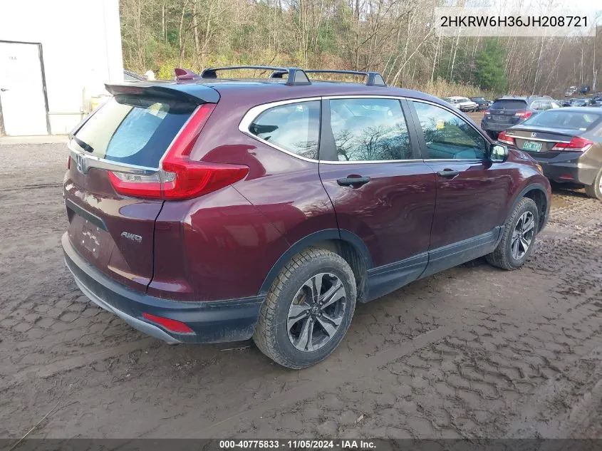 2018 Honda Cr-V Lx VIN: 2HKRW6H36JH208721 Lot: 40775833