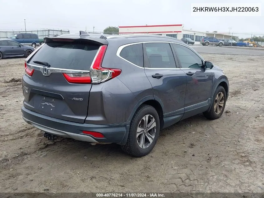 2018 Honda Cr-V Lx VIN: 2HKRW6H3XJH220063 Lot: 40776214